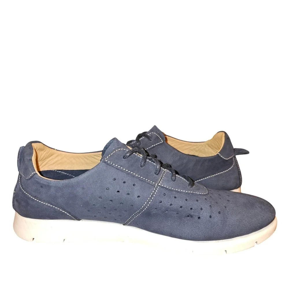 Women Blue Suede Leather Perforated‎ Casual Shoes Size 7 Comfort